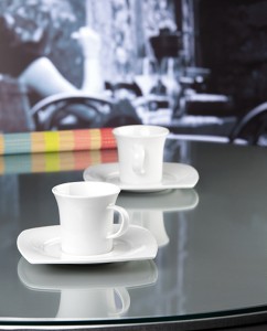 Savoy Dekor weiß uni Kaffeetassen eckig