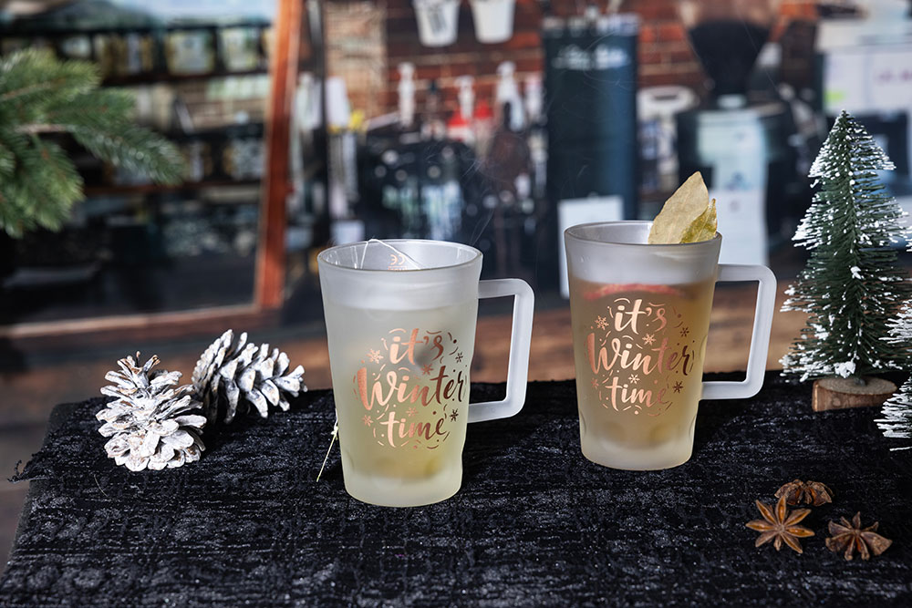 Dubbeglastässel mit Dekor It`s Winter Time